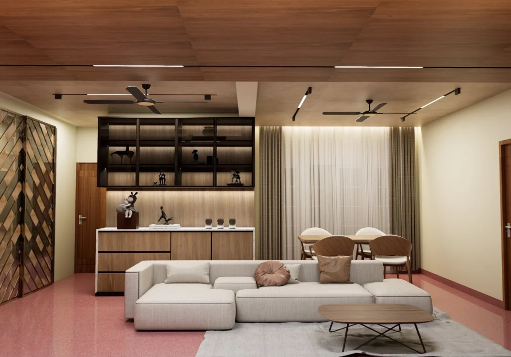 Study — desk and veneer wardrobe wall in the home office