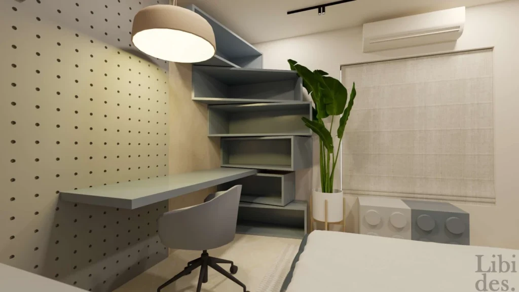 Children’s room — study nook and shelving