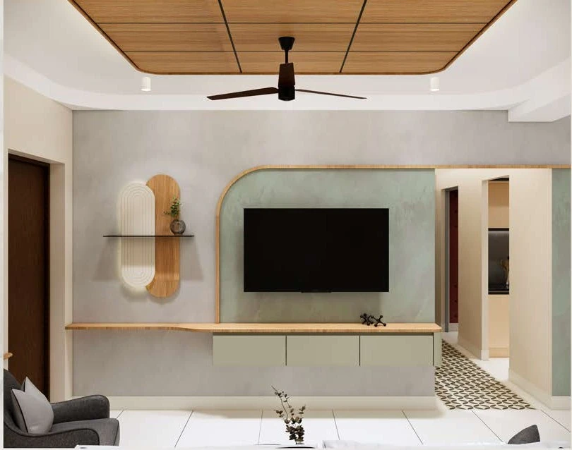 Living — arched media wall