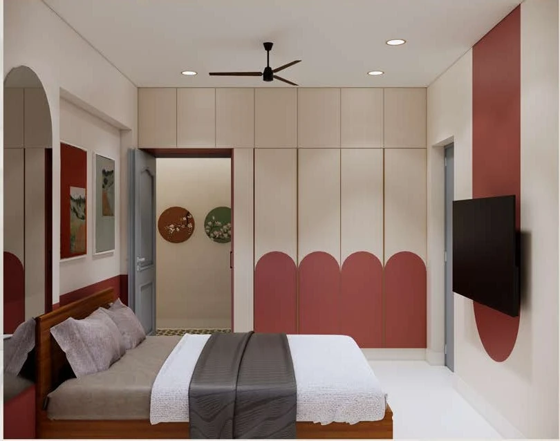 Bedroom — scalloped wardrobe and headboard