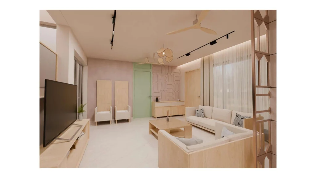 Living — media wall and seating