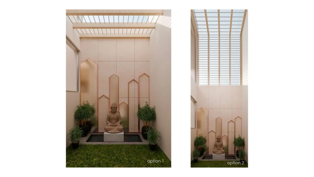 Pooja — courtyard shrine in cane and stone