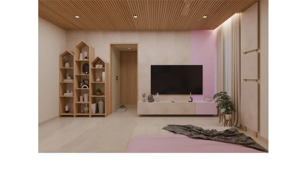 Living — battened ceiling over the media wall