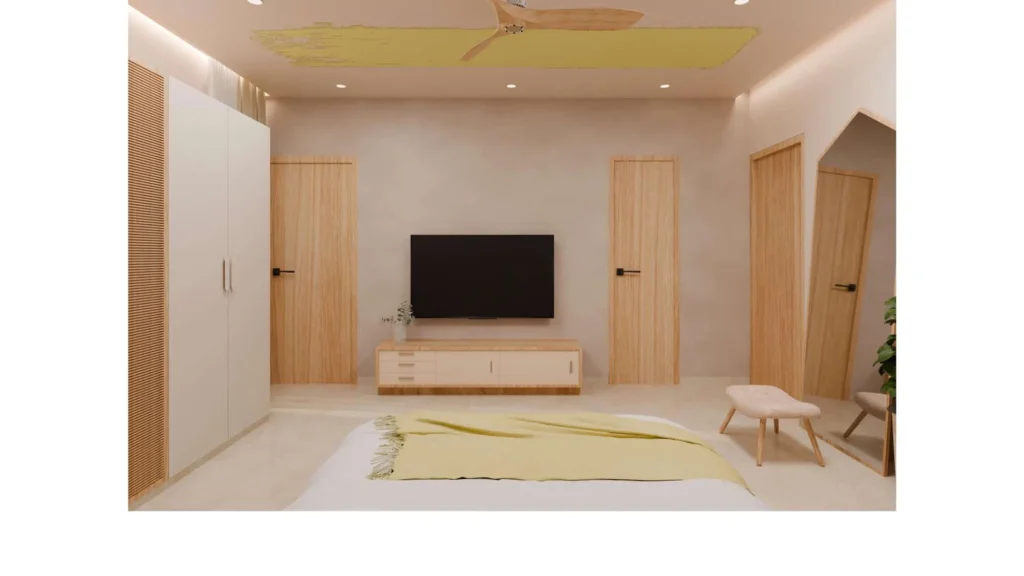 Bedroom — fluted wardrobe and study nook