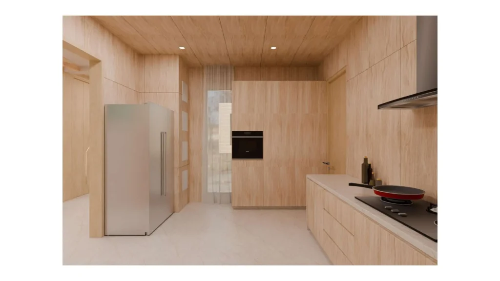 Kitchen — veneer cabinetry and breakfast counter