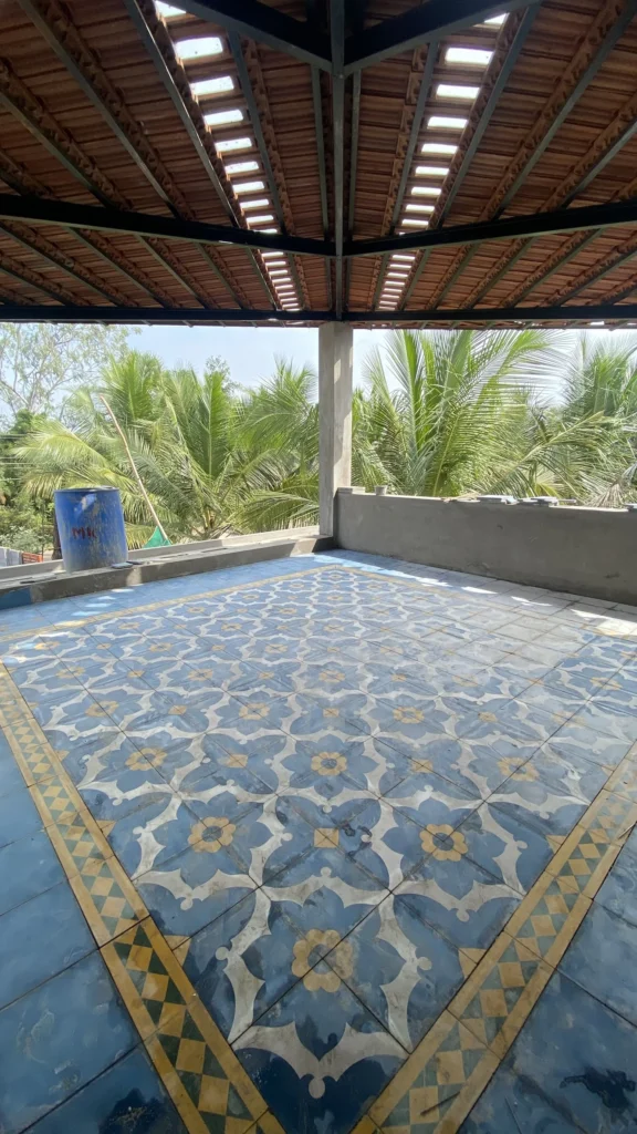 Roof terrace — patterned cement tile under the pergola