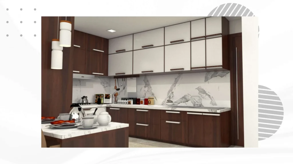 Kitchen — veneer cabinetry and stone counters