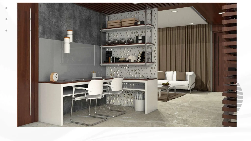Study — desk and shelving