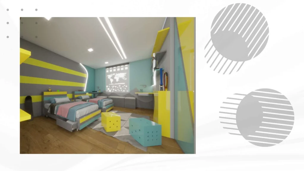 Children’s room — bright yellow and blue play space
