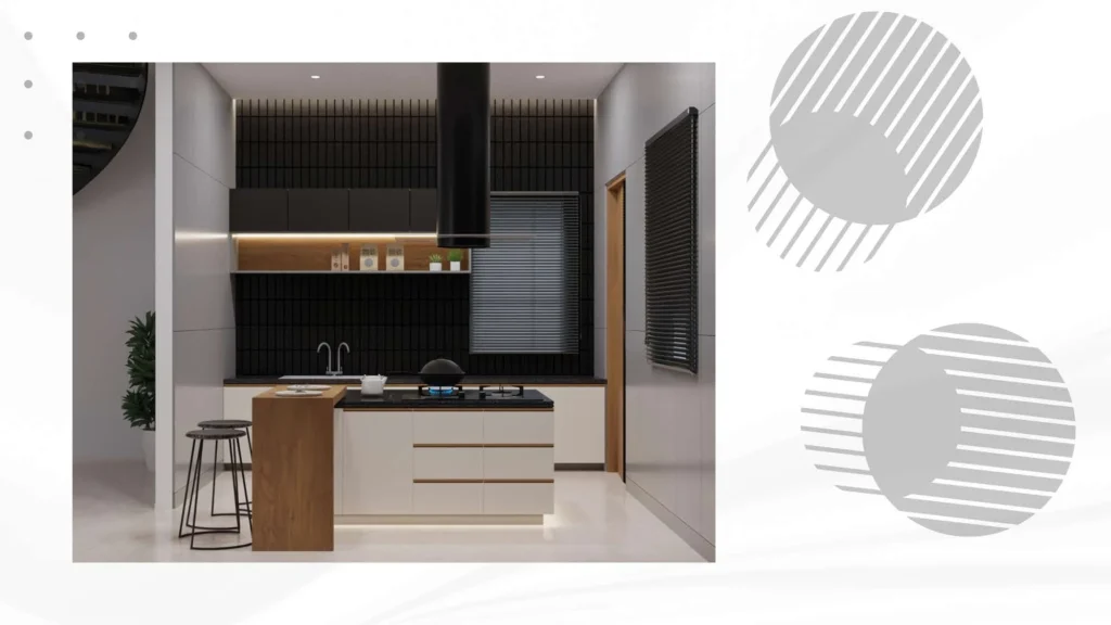 Kitchen — island and tall units in warm veneer