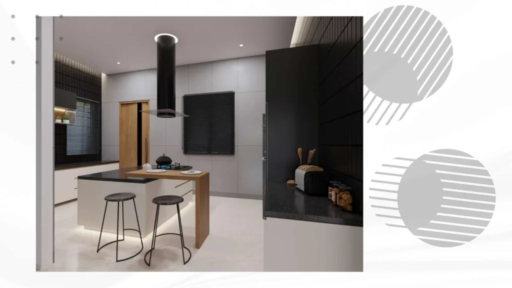 Kitchen — dark island and breakfast counter