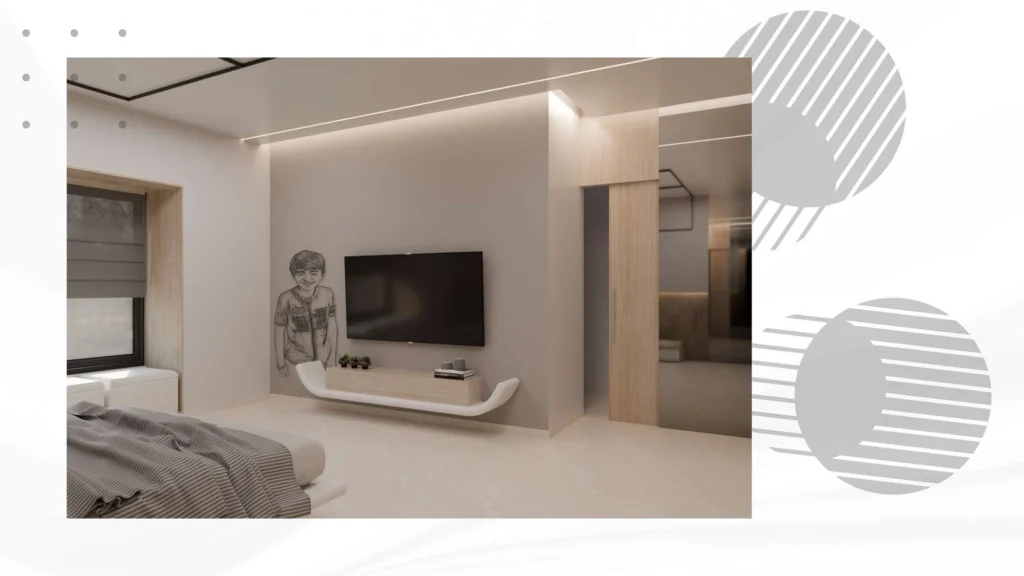 Living — lounge and console under cove light